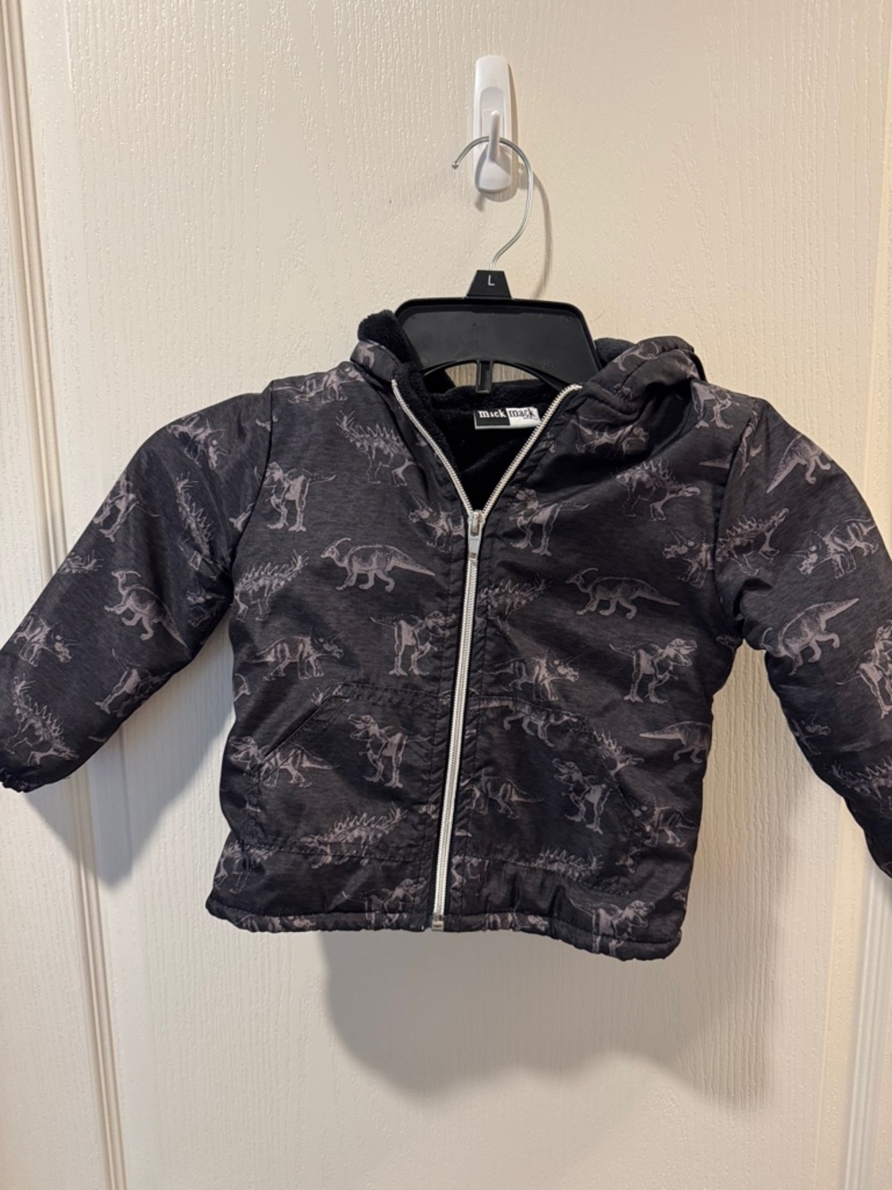 Unbranded Kids Dark Gray Dinosaur Hooded Puffer Jacket
